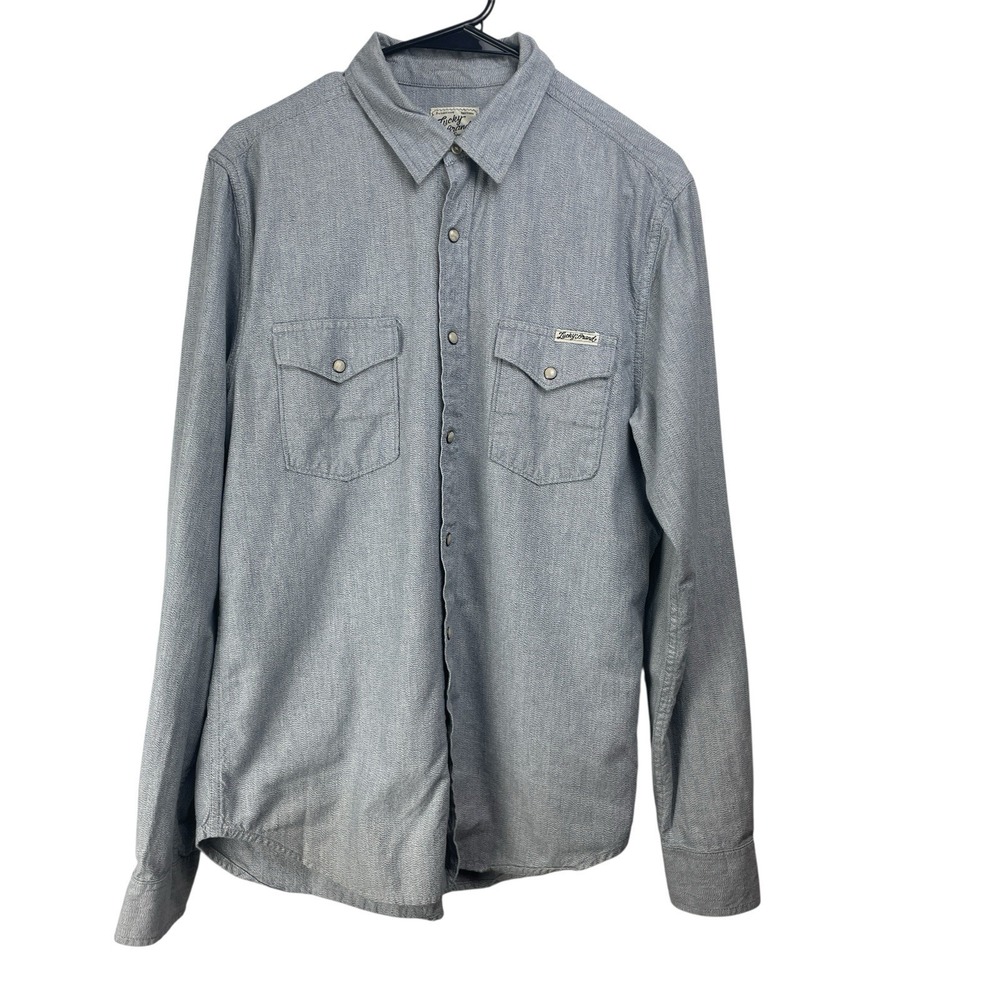 Lucky Brand Shirt Mens Size Small Gray Button Up Pearl Snap Western